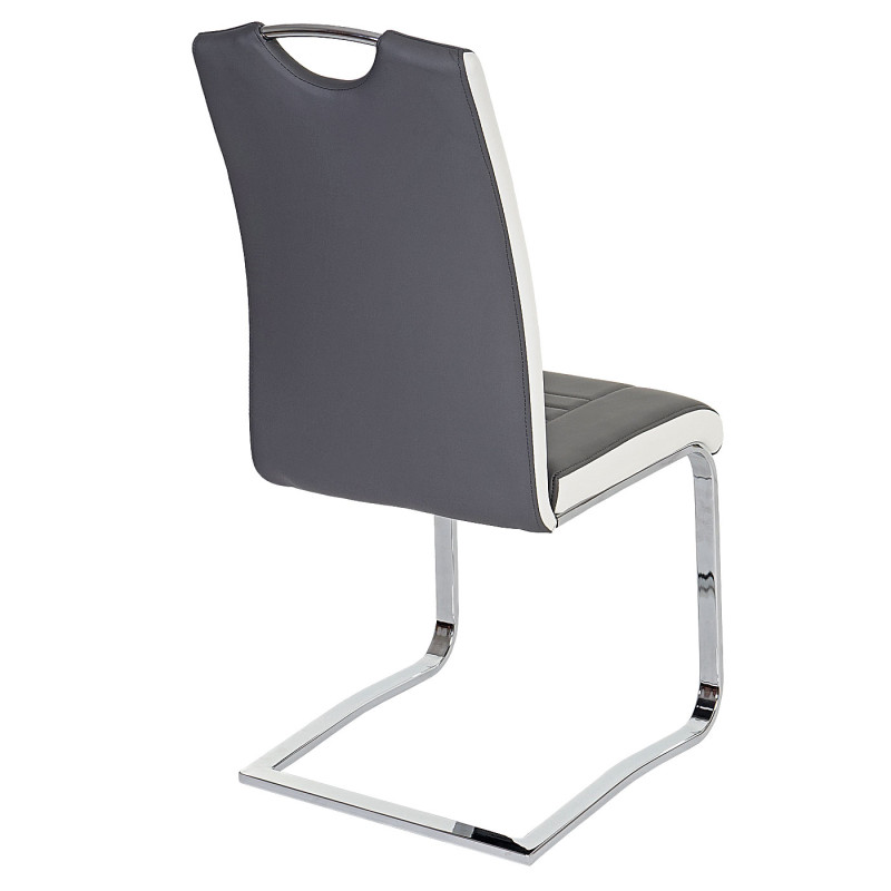 2x chaise de salle à manger Doubs, chaise cantilever, fauteuil, similicuir, gris/blanc avec poignée