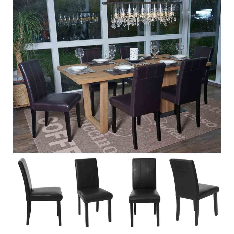 6x chaise de salle à manger Florina, fauteuil - similicuir noir, pieds foncés