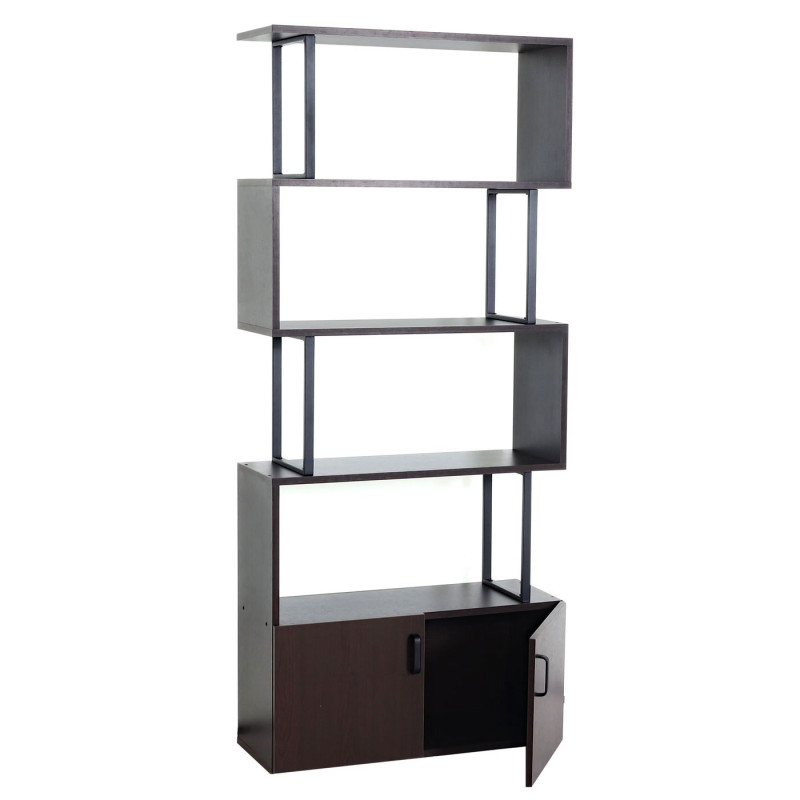 Bibliothèque étagère sur pied séparateur de pièce, compartiment de rangement avec porte 183x80cm structure 3D - brun foncé