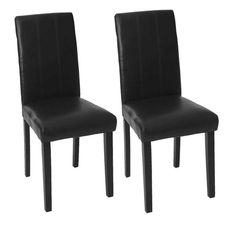 2x chaise de salle à manger Florina, fauteuil - similicuir noir, pieds foncés