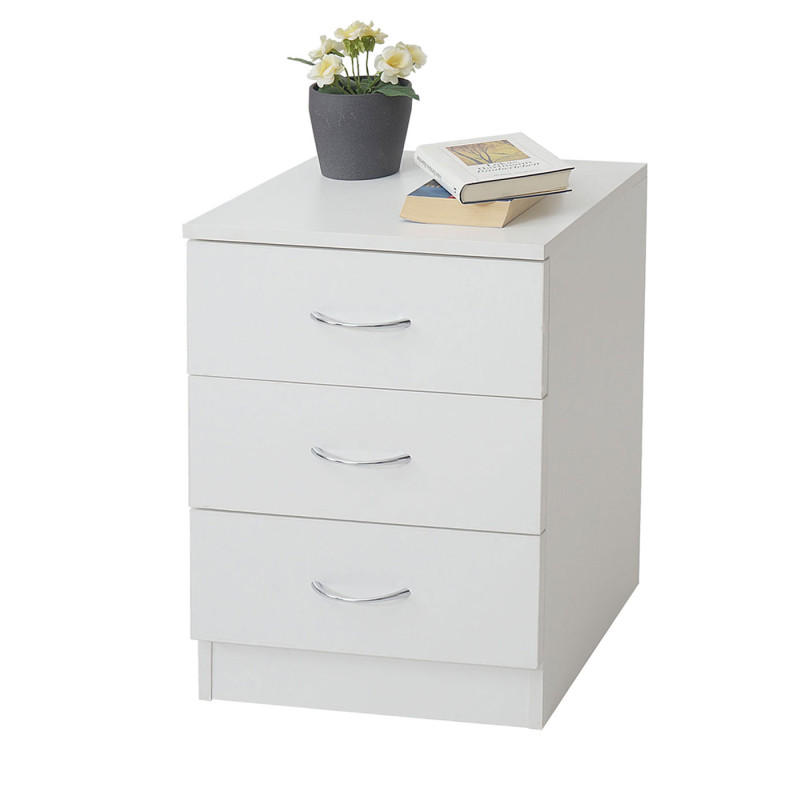 Commode, Aarhus, table de chevet / nuit, 3 tiroirs 56x40x35cm - blanc