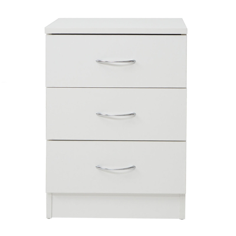 Commode, Aarhus, table de chevet / nuit, 3 tiroirs 56x40x35cm - blanc