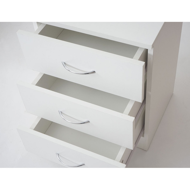 Commode, Aarhus, table de chevet / nuit, 3 tiroirs 56x40x35cm - blanc