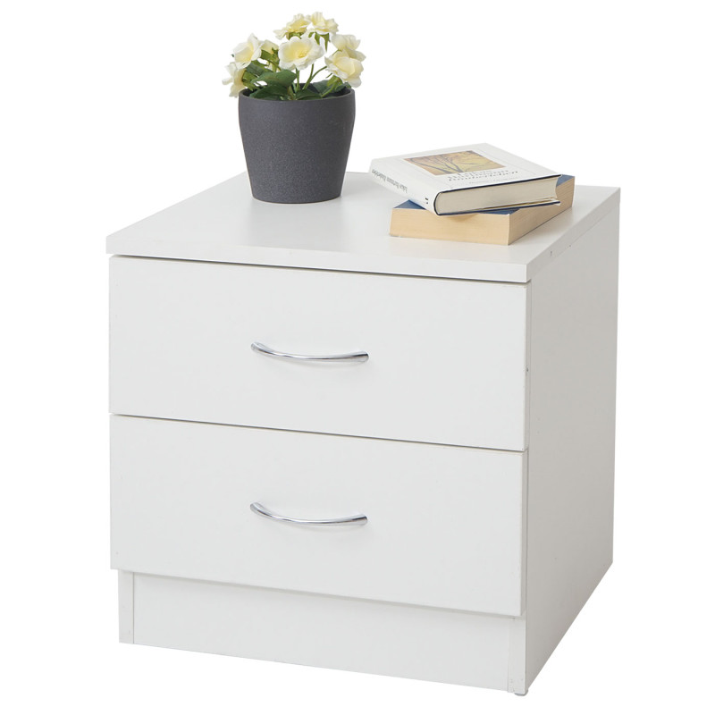 Commode Reno, Aarhus, table de chevet / nuit, 2 tiroirs 41x40x35cm - blanc