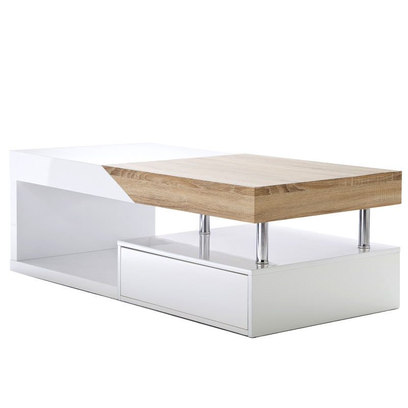 MCA table basse de salon Hope, poli fin, blanc, à rallonges avec de l'espace - aspect chêne