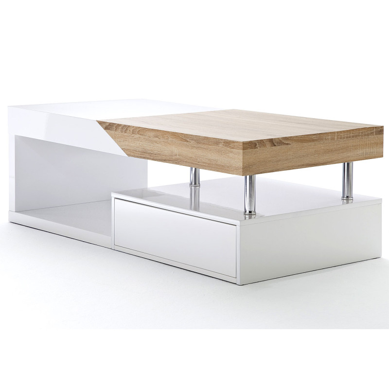 MCA table basse de salon Hope, poli fin, blanc, à rallonges avec de l'espace - aspect chêne