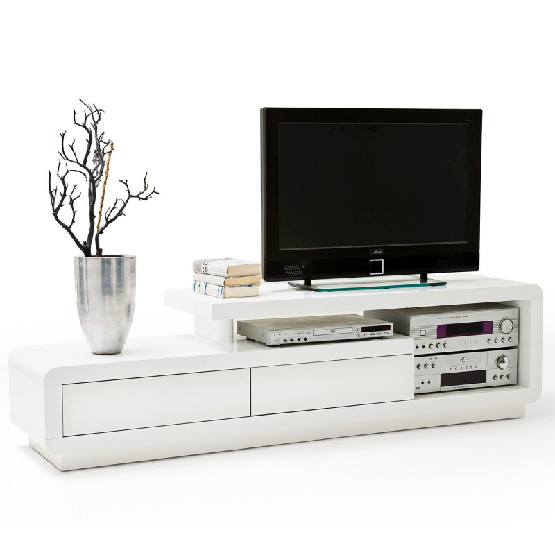 MCA rack TV Celia, table basse de télévision avec tiroirs, poli fin, 45x170x40cm - blanc