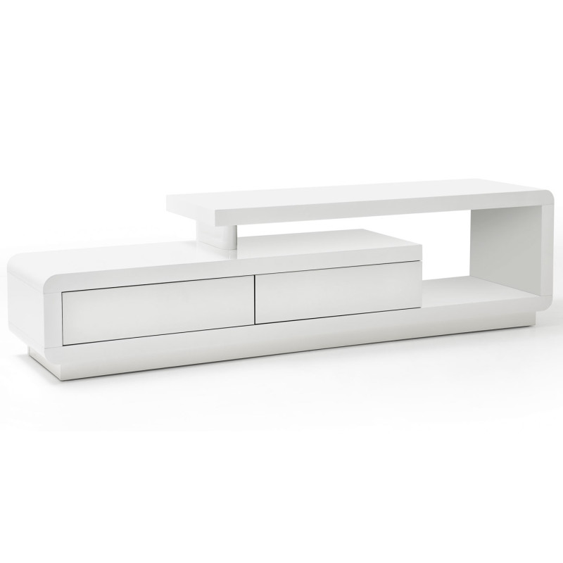 MCA rack TV Celia, table basse de télévision avec tiroirs, poli fin, 45x170x40cm - blanc