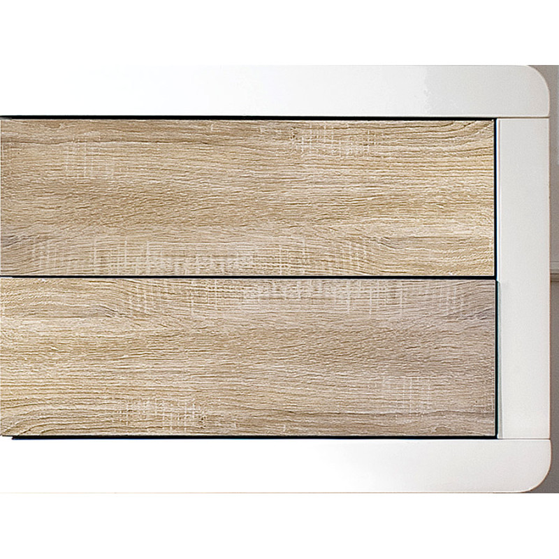 MCA rack TV Cosima, table basse de télévision avec tiroirs, poli fin, blanc, 45x142x40cm - chêne
