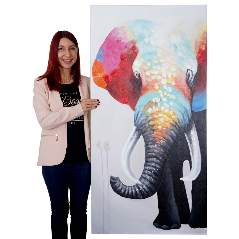 Tableau à l'huile, éléphant II, peint à la main à 100%, toile de décoration murale XL - 140x70cm