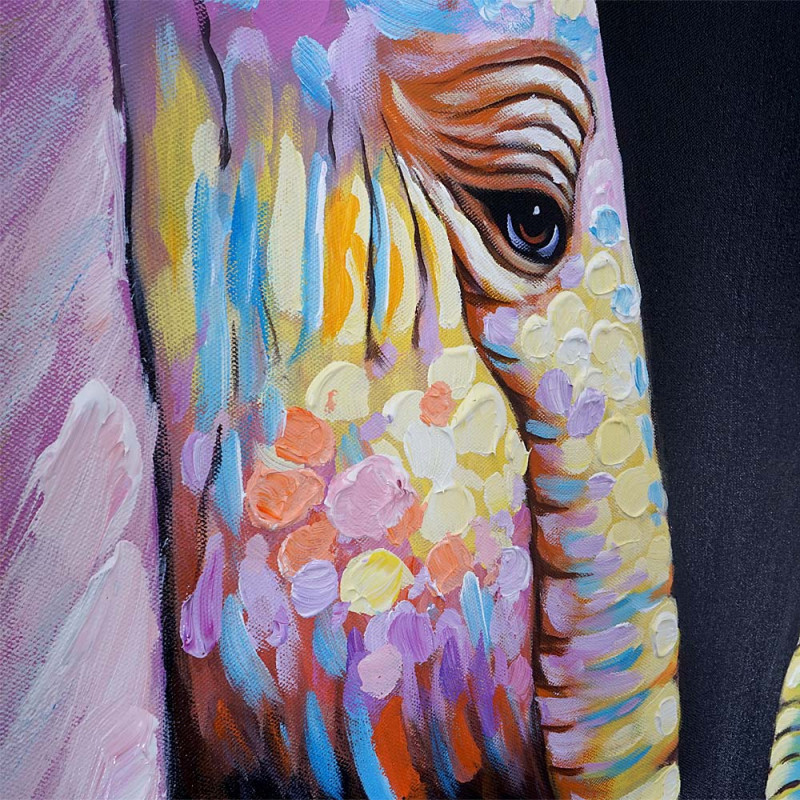 Tableau à l'huile 2x éléphant, peint à la main à 100%, toile de décoration murale XL - 120x90cm