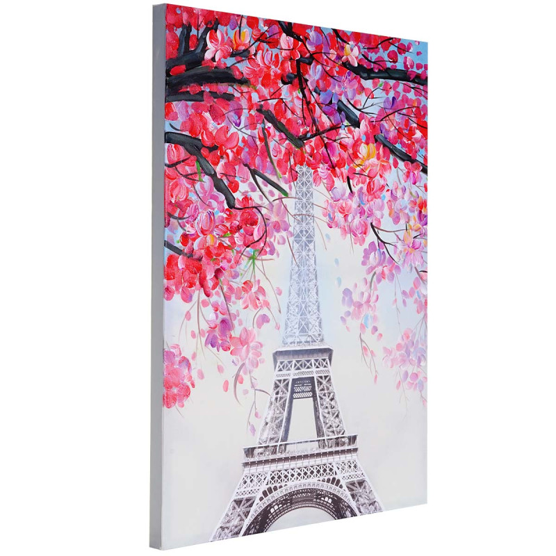 Tableau à l'huile, Tour Eiffel, peint à la main à 100%, toile de décoration murale XL - 100x70cm