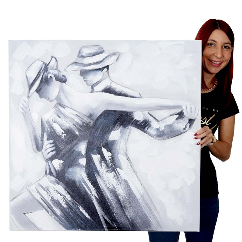 Tableau à l'huile, couple de danseurs, peint à la main à 100%, toile de décoration murale XL - 80x80cm
