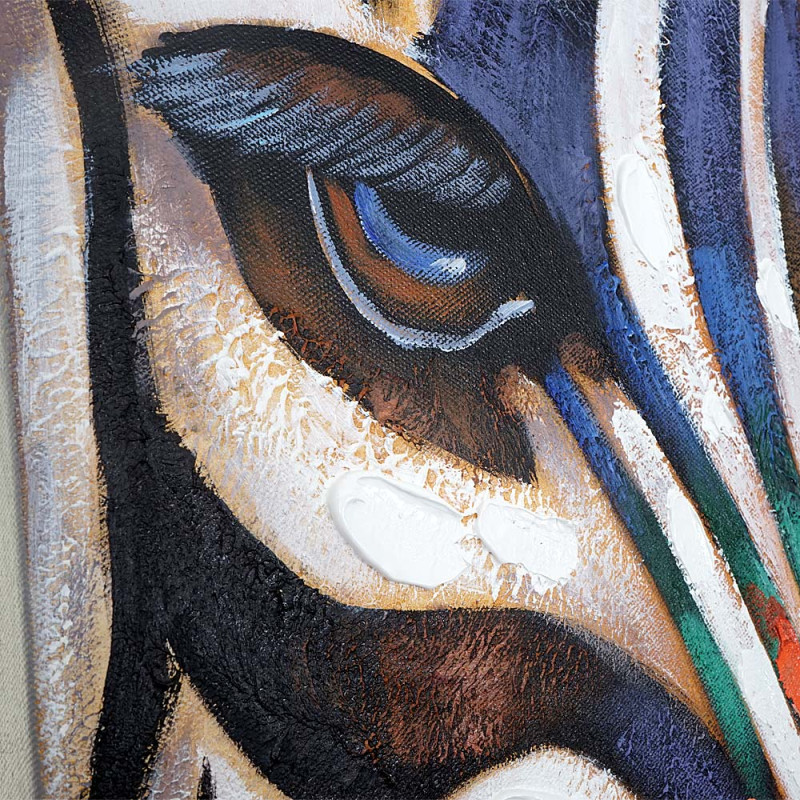 Tableau à l'huile, tête de zèbre, peint à la main à 100%, toile de décoration murale XL - 120x90cm