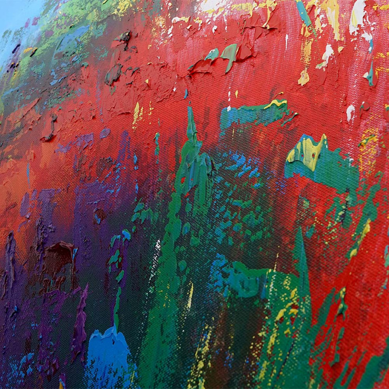 Tableau à l'huile, montgolfière, peint à la main à 100%, toile de décoration murale XL - 100x100cm
