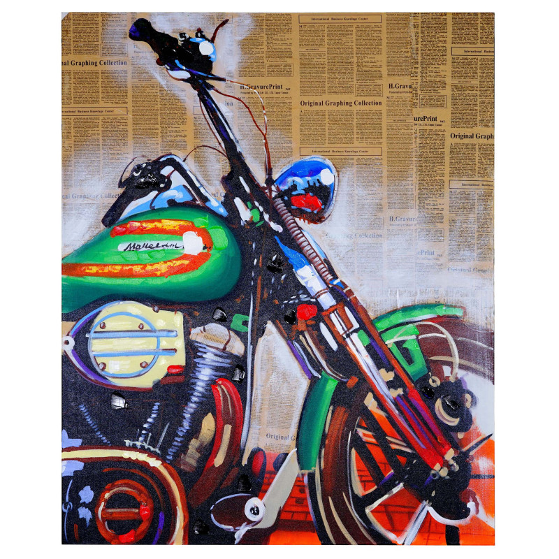 Tableau à l'huile, moto, peint à la main à 100%, toile de décoration murale XL - 100x80cm