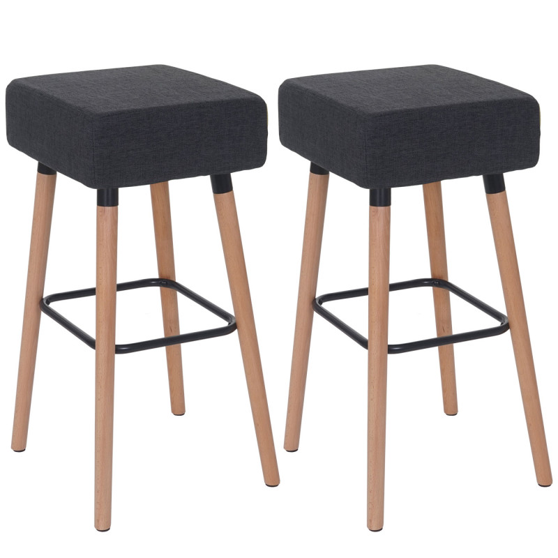 2x tabouret de bar Stirling, chaise de comptoir, tissu - gris foncé