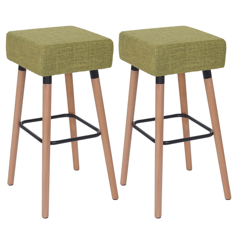 2x tabouret de bar Stirling, chaise de comptoir, tissu - vert clair