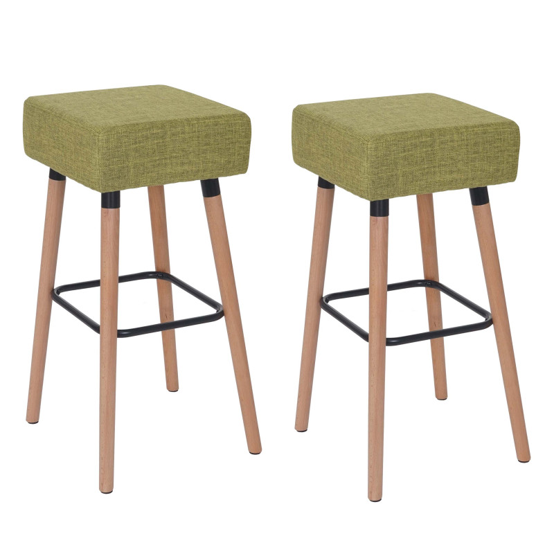 2x tabouret de bar Stirling, chaise de comptoir, tissu - vert clair