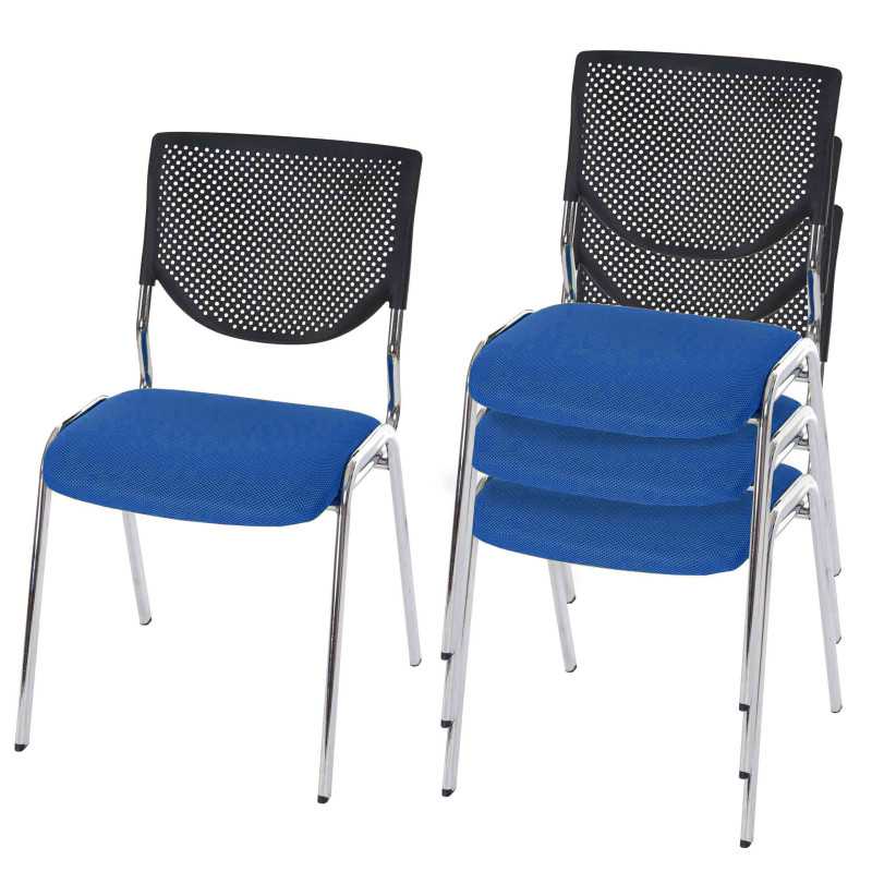 Lot de 4 chaises de conférence / visiteur T401, empilable - siège bleu, pieds chromés