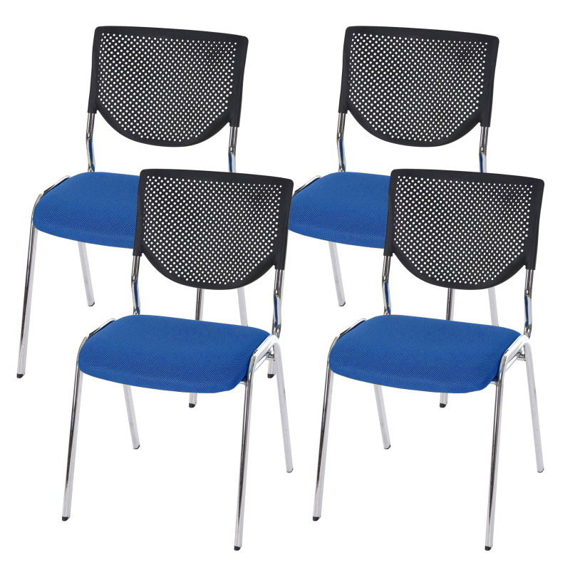 Lot de 4 chaises de conférence / visiteur T401, empilable - siège bleu, pieds chromés