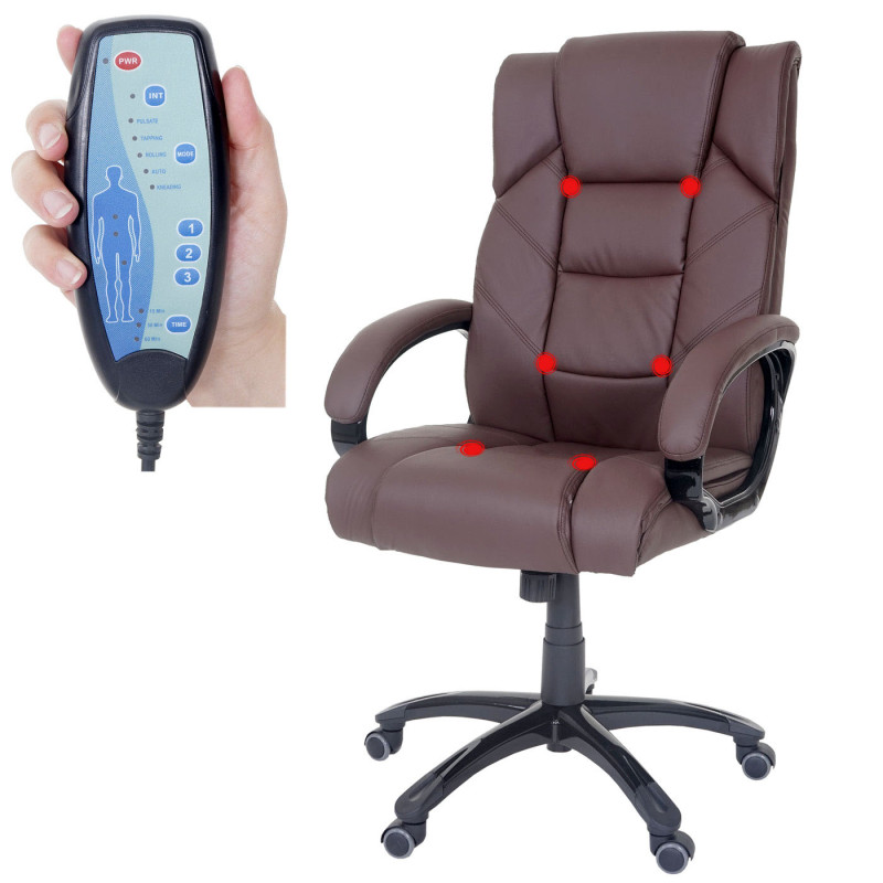 Fauteuil de bureau pro Stafford, chaise de massage, fauteuil directorial, similicuir - marron