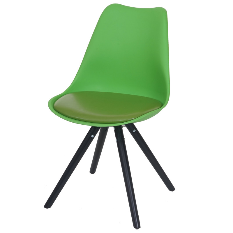 2x chaise de séjour/salle à manger Malmö T501 / design rétro - vert, siège similicuir vert, pieds foncés