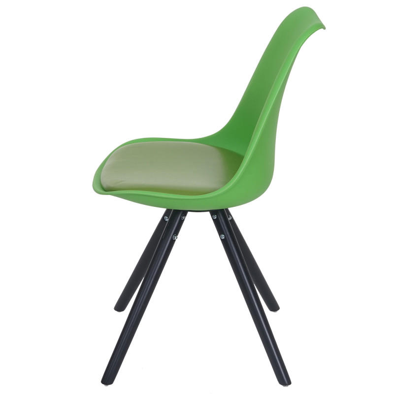 2x chaise de séjour/salle à manger Malmö T501 / design rétro - vert, siège similicuir vert, pieds foncés