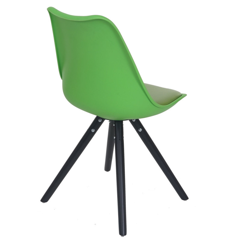 2x chaise de séjour/salle à manger Malmö T501 / design rétro - vert, siège similicuir vert, pieds foncés