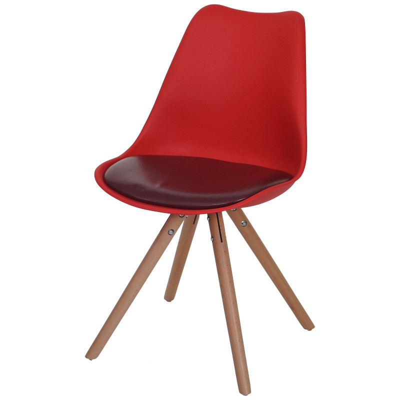 6x chaise de séjour/salle à manger Malmö T501 / design rétro - rouge, siège similicuir rouge, pieds clairs