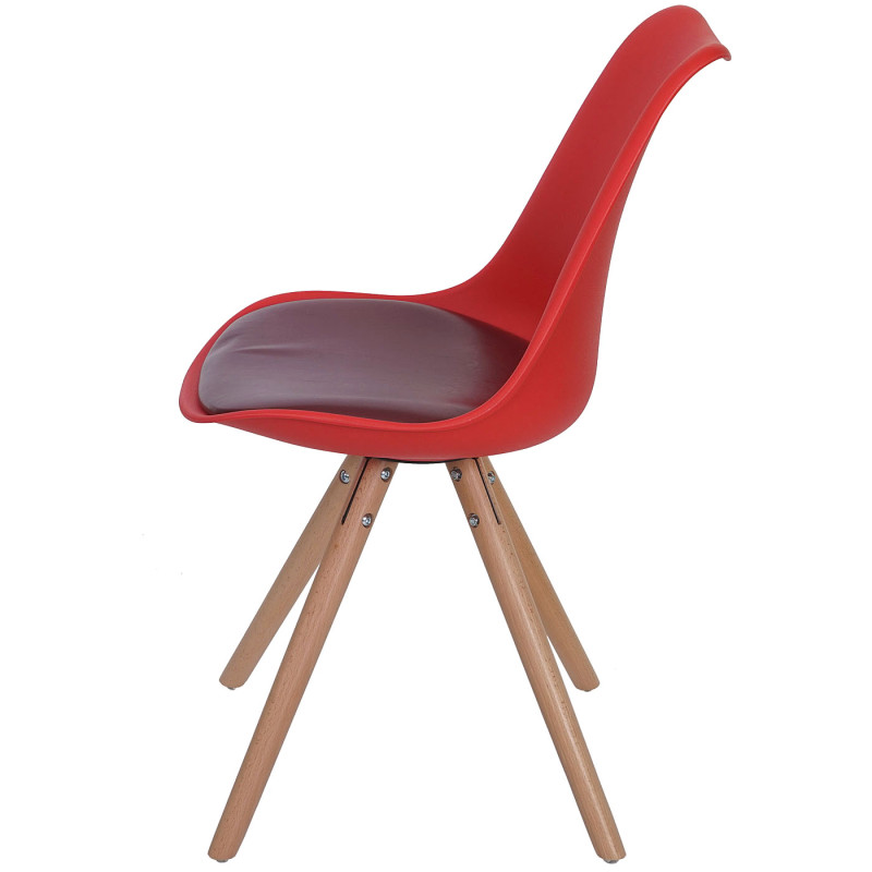 6x chaise de séjour/salle à manger Malmö T501 / design rétro - rouge, siège similicuir rouge, pieds clairs