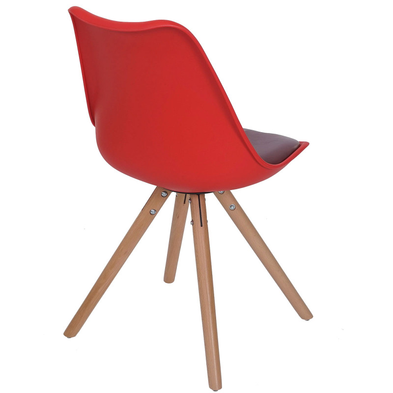 6x chaise de séjour/salle à manger Malmö T501 / design rétro - rouge, siège similicuir rouge, pieds clairs