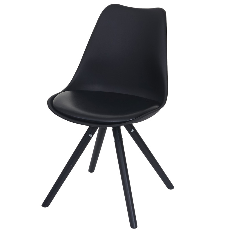 6x chaise de séjour/salle à manger Malmö T501 / design rétro - noir, siège similicuir noir, pieds foncés