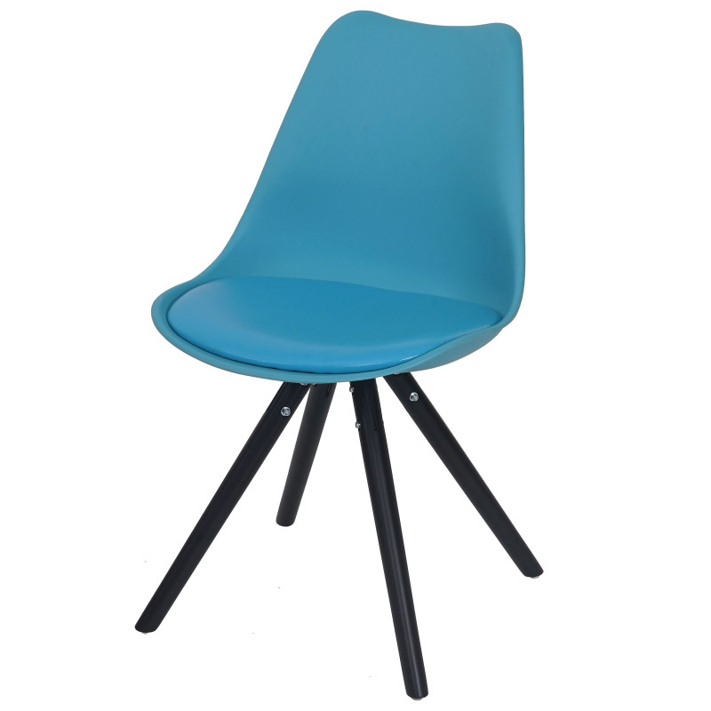 6x chaise de séjour/salle à manger Malmö T501 / design rétro - turquoise, siège similicuir, pieds foncés