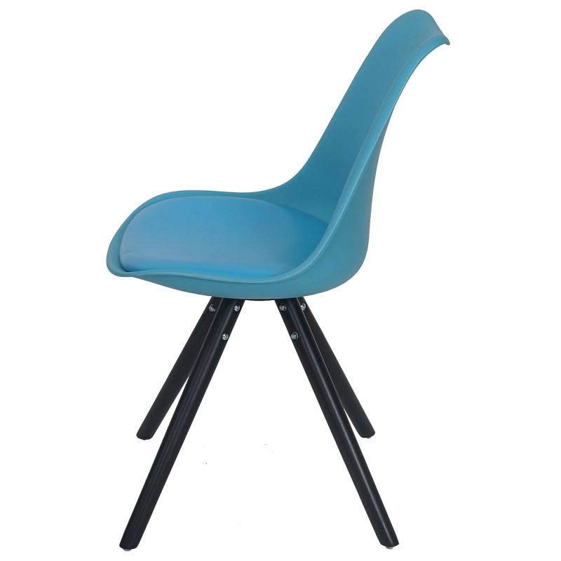 6x chaise de séjour/salle à manger Malmö T501 / design rétro - turquoise, siège similicuir, pieds foncés