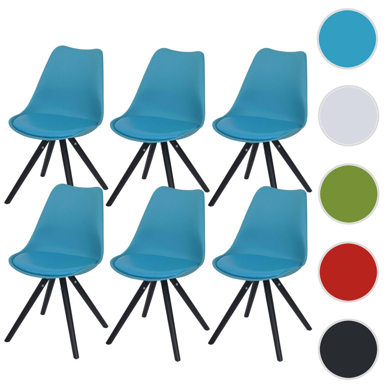 6x chaise de séjour/salle à manger Malmö T501 / design rétro - turquoise, siège similicuir, pieds foncés