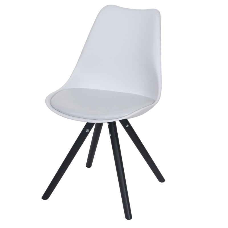 6x chaise de séjour/salle à manger Malmö T501 / design rétro - blanc, siège similicuir blanc, pieds foncés