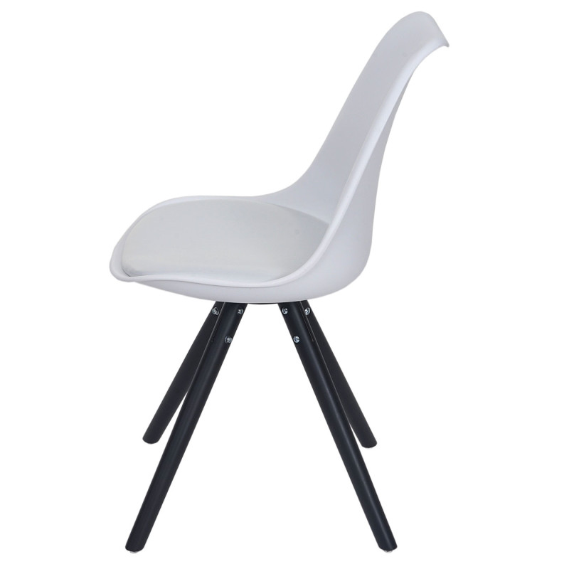 6x chaise de séjour/salle à manger Malmö T501 / design rétro - blanc, siège similicuir blanc, pieds foncés