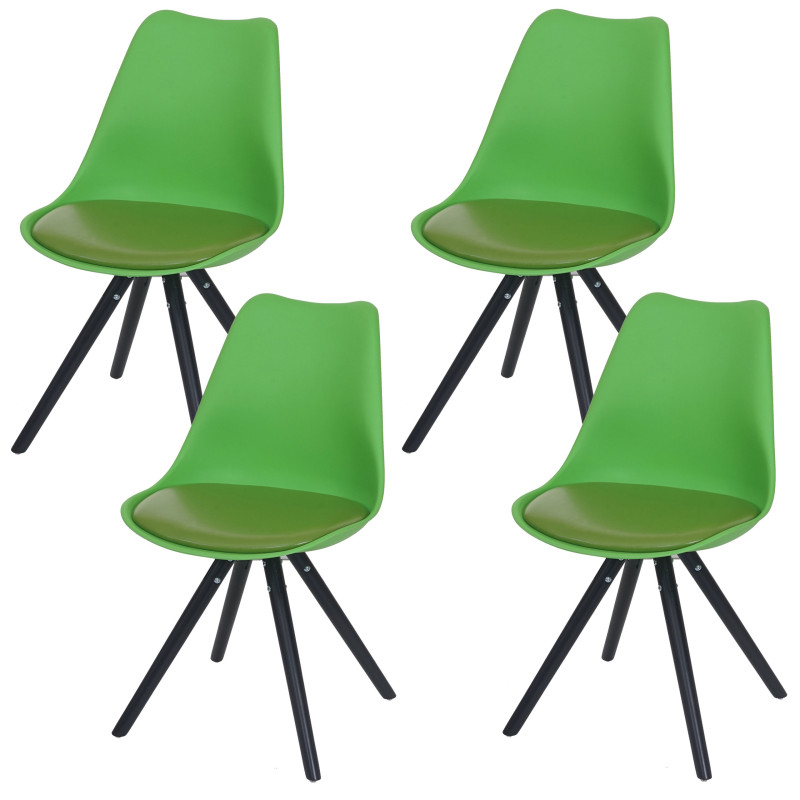 4x chaise de séjour/salle à manger Malmö T501 / design rétro - vert, siège similicuir vert, pieds foncés