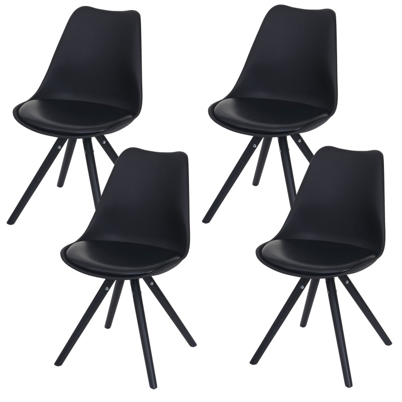 4x chaise de séjour/salle à manger Malmö T501 / design rétro - noir, siège similicuir noir, pieds foncés