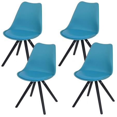 4x chaise de séjour/salle à manger Malmö T501 / design rétro - turquoise, siège similicuir, pieds foncés