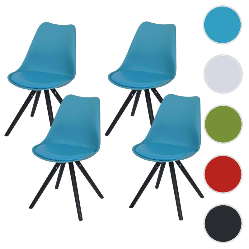 4x chaise de séjour/salle à manger Malmö T501 / design rétro - turquoise, siège similicuir, pieds foncés