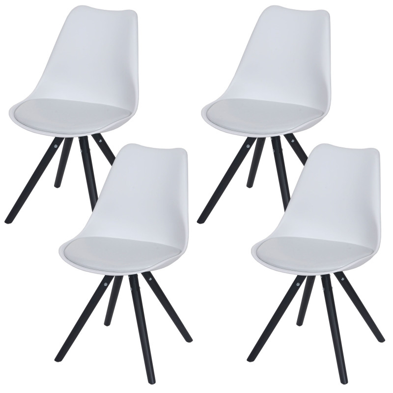 4x chaise de séjour/salle à manger Malmö T501 / design rétro - blanc, siège similicuir blanc, pieds foncés