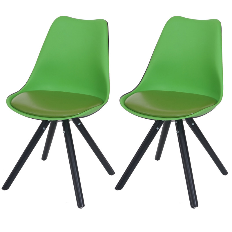 2x chaise de salle à manger Malmö T501, style rétro des années 50 - similicuir vert, pieds foncés