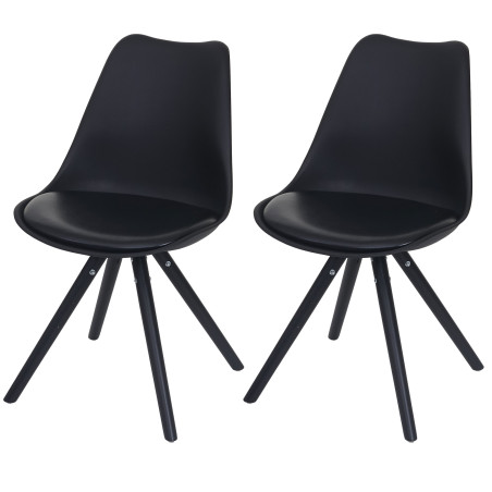 2x chaise de séjour/salle à manger Malmö T501 / design rétro - noir, siège similicuir noir, pieds foncés