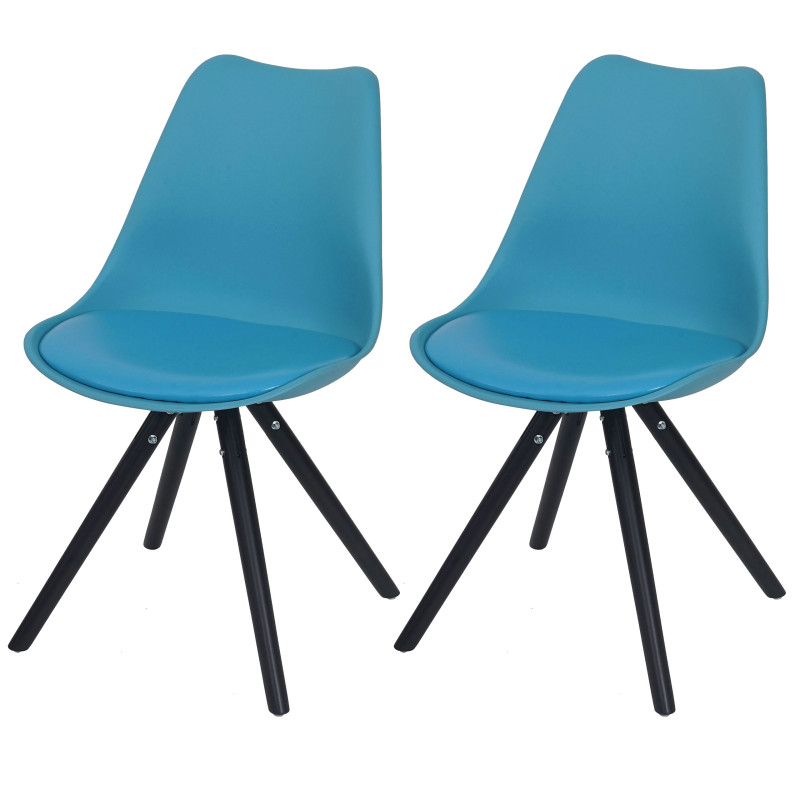 2x chaise de séjour/salle à manger Malmö T501 / design rétro - turquoise, siège similicuir, pieds foncés