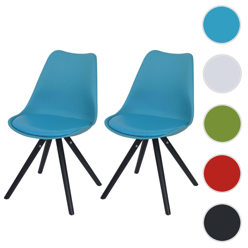 2x chaise de séjour/salle à manger Malmö T501 / design rétro - turquoise, siège similicuir, pieds foncés