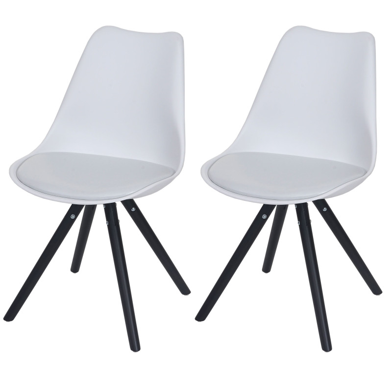 2x chaise de séjour/salle à manger Malmö T501 / design rétro - blanc, siège similicuir blanc, pieds foncés