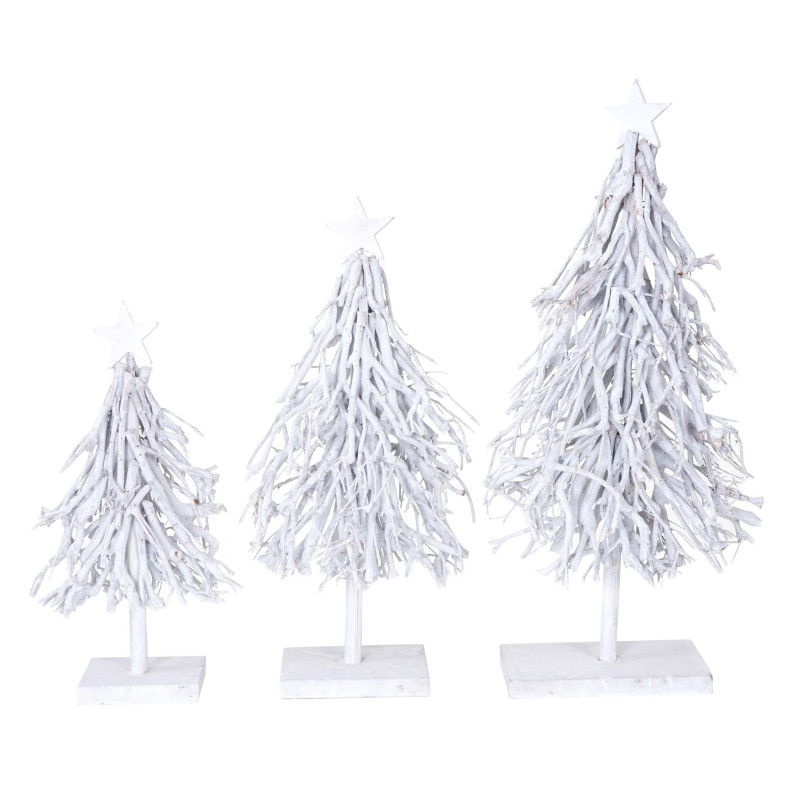 Lot de 3 sapins de décoration, S+M+L, sapin de Noël, 60/28/12cm blanc-gris