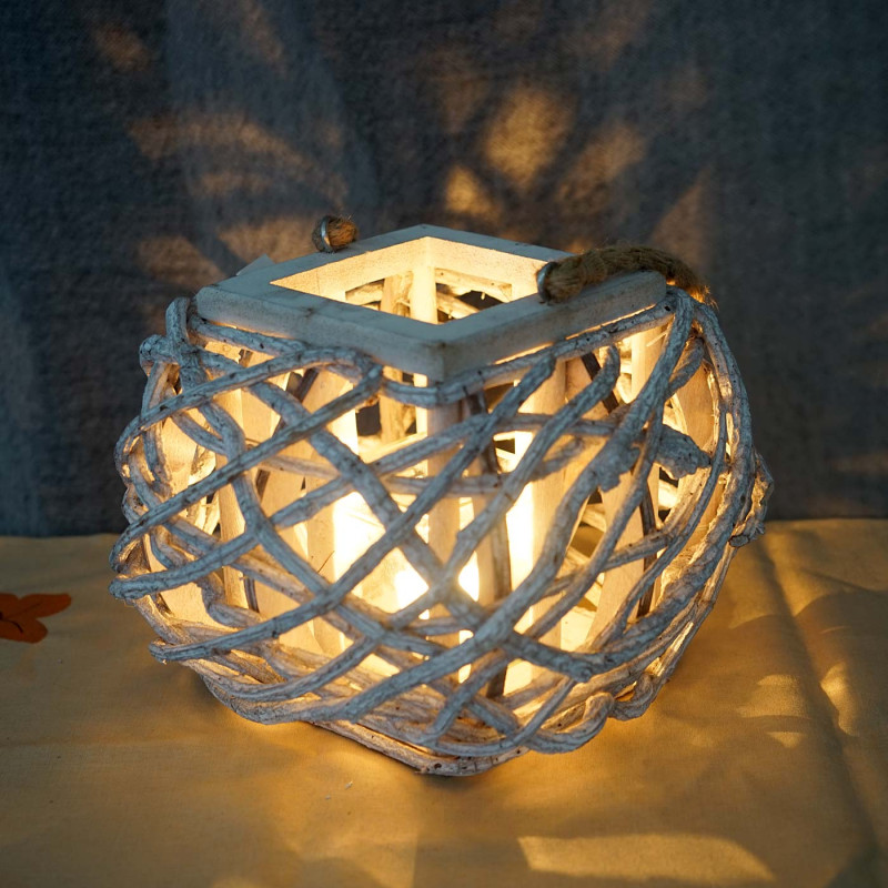 Lampe tempête 40cm, lamparo de suspension, bougeoir avec fenêtre en verre, 8cm, blanc/gris